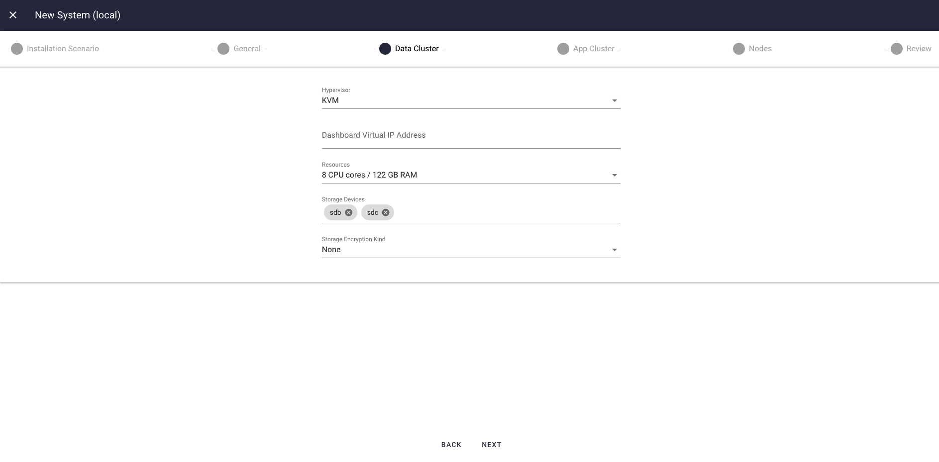 Data cluster settings