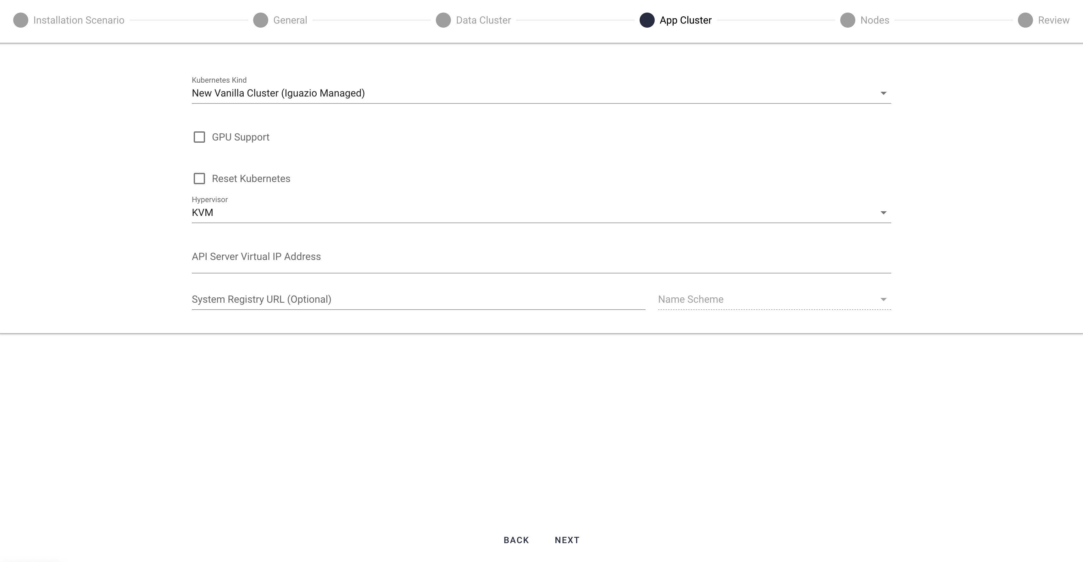 Application cluster settings