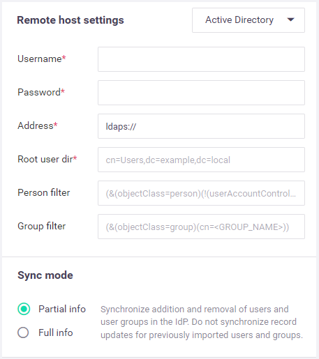 Dashboard IdP Remote Host Settings