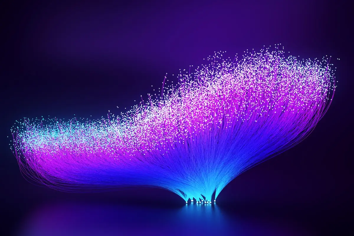 3D Abstract Fiber Optics or Neural Connections. Visualizing Information Flow.